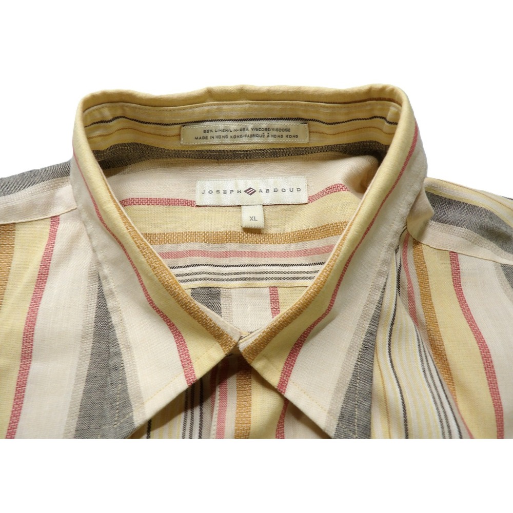 VTG 90s Joseph Abboud Men XL Linen Viscose Striped Short Sleeve Shirt Hong Kong - Picture 7 of 16